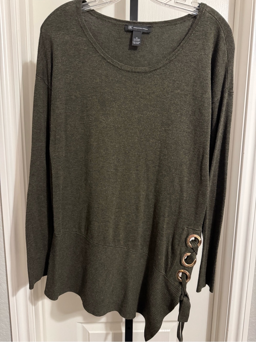 INC Olive Green Long Sleeve Knit Asymmetrical Tunic with Grommet Detail 0117